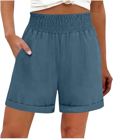 Linen Shorts Women High Waist Summer Loose Shorts Cute Lightweight Casual Short Pants Trendy Beach Vacation Clothes in Saudi Arabia