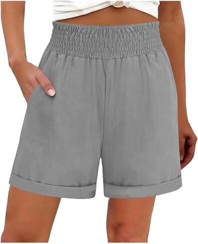 Linen Shorts Women High Waist Summer Loose Shorts Cute Lightweight Casual Short Pants Trendy Beach Vacation Clothes in Saudi Arabia