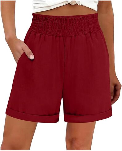 Linen Shorts Women High Waist Summer Loose Shorts Cute Lightweight Casual Short Pants Trendy Beach Vacation Clothes in Saudi Arabia
