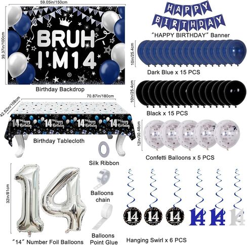 16th Birthday Decorations for Boys Girls, 60PCS Blue Silver Sweet 16 Party Decorations, 16 Birthday Decorations Boy with Happy 16th Birthday Banner，Tablecloth, Confetti Star Balloons, Fringe Backdrop in Kuwait
