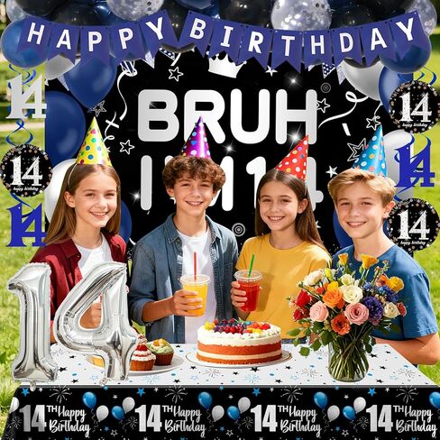 16th Birthday Decorations for Boys Girls, 60PCS Blue Silver Sweet 16 Party Decorations, 16 Birthday Decorations Boy with Happy 16th Birthday Banner，Tablecloth, Confetti Star Balloons, Fringe Backdrop in Kuwait