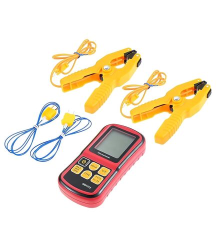 Digital Dual Channel K Type Thermocouple Thermometer (-238 to 3212°F) with 2 Probes & 2 Pipe Clamps – High Accuracy Temperature Meter with T1/T2 & T1-T2 Display, for HVAC, Industrial, Lab Use in Saudi Arabia
