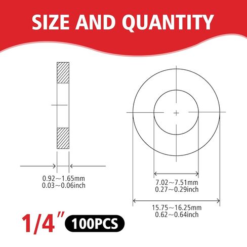 100PCS 1/4'' x 5/8'' SAE Black Flat Washers 304 Stainless Steel Universal Flat Washer, 1.5mm Thick in Kuwait