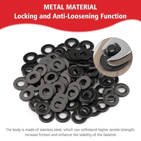 100PCS 1/4'' x 5/8'' SAE Black Flat Washers 304 Stainless Steel Universal Flat Washer, 1.5mm Thick in Kuwait
