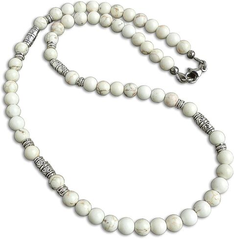 قلادة رجال من طراز Magnesite البيضاء 6 مم - مصنوعة يدويًا في الولايات المتحدة الأمريكية (المغنيسيت الأبيض ، 18 بوصة) in Kuwait