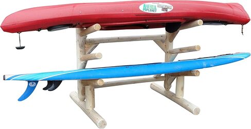 3-Place, One-Sided SUP Log Rack, Paddle Board Holder, Kayak Holder for Outside, Surfboard Stand, Paddle Boat Storage, Freestanding for Kayaks SUP Boards - Natural in Kuwait