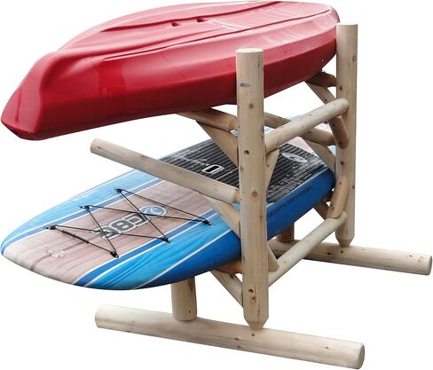 3-Place, One-Sided SUP Log Rack, Paddle Board Holder, Kayak Holder for Outside, Surfboard Stand, Paddle Boat Storage, Freestanding for Kayaks SUP Boards - Natural in Kuwait