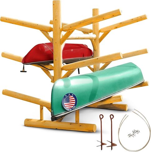 6-Place/Canoe Racks, Freestanding Paddle Board Storages, Surfboard Stand, Canoe Paddles or SUP Storage Racks, Paddle Board Rack for Outdoor Storage - Natural + 15" Anchor Kit in Kuwait