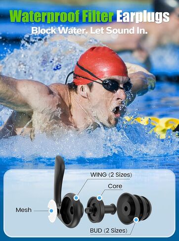 سدادات أذن للسباحة، زوجان من سدادات الأذن المصنوعة من السيليكون المقاومة للماء وقابلة لإعادة الاستخدام مع سلك وحقيبة للسباحة والاستحمام وركوب الأمواج وحمام السباحة والرياضات المائية، مناسبة ومريحة للبالغين والمراهقين والأطفال بعمر 9 سنوات فما فوق in Kuwait