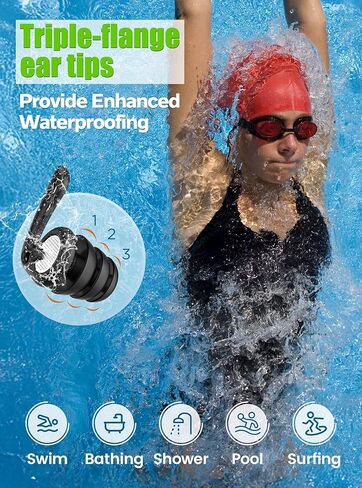 سدادات أذن للسباحة، زوجان من سدادات الأذن المصنوعة من السيليكون المقاومة للماء وقابلة لإعادة الاستخدام مع سلك وحقيبة للسباحة والاستحمام وركوب الأمواج وحمام السباحة والرياضات المائية، مناسبة ومريحة للبالغين والمراهقين والأطفال بعمر 9 سنوات فما فوق in Kuwait