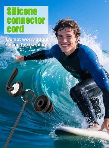 سدادات أذن للسباحة، زوجان من سدادات الأذن المصنوعة من السيليكون المقاومة للماء وقابلة لإعادة الاستخدام مع سلك وحقيبة للسباحة والاستحمام وركوب الأمواج وحمام السباحة والرياضات المائية، مناسبة ومريحة للبالغين والمراهقين والأطفال بعمر 9 سنوات فما فوق in Kuwait