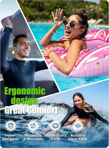 سدادات أذن للسباحة، زوجان من سدادات الأذن المصنوعة من السيليكون المقاومة للماء وقابلة لإعادة الاستخدام مع سلك وحقيبة للسباحة والاستحمام وركوب الأمواج وحمام السباحة والرياضات المائية، مناسبة ومريحة للبالغين والمراهقين والأطفال بعمر 9 سنوات فما فوق in Kuwait