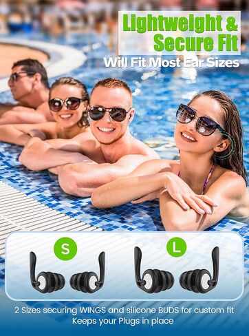 سدادات أذن للسباحة، زوجان من سدادات الأذن المصنوعة من السيليكون المقاومة للماء وقابلة لإعادة الاستخدام مع سلك وحقيبة للسباحة والاستحمام وركوب الأمواج وحمام السباحة والرياضات المائية، مناسبة ومريحة للبالغين والمراهقين والأطفال بعمر 9 سنوات فما فوق in Kuwait