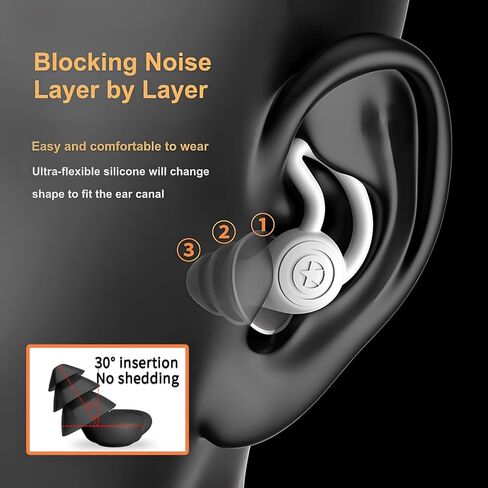 سدادات أذن للسباحة، 3 أزواج سدادات أذن للسباحة من السيليكون مقاومة للماء وقابلة لإعادة الاستخدام مع صندوق تخزين للسباحة وركوب الأمواج وحمام السباحة، الشاطئ (زوجان من الأسود، زوج واحد من الأبيض) in Kuwait