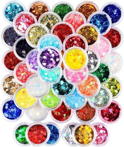Fandamei 48 Colors Gine Glitter للحرف اليدوية ، والفنون ، والزينة ، والراتنج ، والظلم جسم الشعر وجه بريق ثلاثي الأبعاد ، لمهرجان هالوين chirstmas in Kuwait