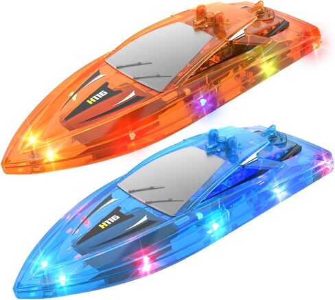 RC Boat for Kids ، 2Pack LED LED ANMOTE CONTROL BOAT للمسابح والبحيرات ، وقوارب لعبة حوض الاستحمام مع كامل الجسم مقاوم للماء ، وبطارية قابلة للشحن ، إنذار بطارية منخفضة ، 2025 in Kuwait
