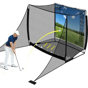 10x8FT Golf Practice Net with 2 Net Side Barriers Outdoor Indoor Golfs Hitting Net with HD Impact Screen Kit for Backyard Home Easy Set up Golf Training for Garage in Kuwait