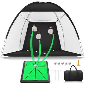 شبكة جولف مقاس 10 × 7 أقدام مع حصيرة، مجموعة تدريب الكل في واحد للاستخدام الداخلي والخارجي للتقطيع والقيادة في الفناء الخلفي، مثالية لعشاق الجولف in Kuwait