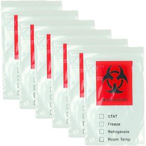 Pack of 100 – 6 x 9 Inch, 2 Mil Thick, Biohazard Clear Bags with Red Biohazard label and Pouch for Documentation – Use in Clinics, Medical Facilities, Health Care Facilities, or Laboratories in Kuwait