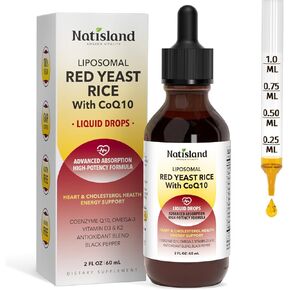 Liposomal Red Yeast Rice with Coq10 Liquid Drops, Red Rice Yeast 1200mg for Cholesterol Support, with Citrus Bergamot, Omega-3 & Astaxanthin for Heart Health, Vegan, Blueberry, 2 FL OZ in Kuwait