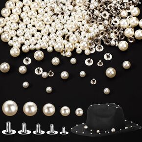 400 Pearls for Clothing Decoration Mix Size Include 200 Rivets for Fabric and 200 Faux Pearls Jean Decor Leather Hat Shoe Clothes Bag Skirt Bridal Veil DIY Accessories, Tool Fix(6mm, 8mm, 10mm) in Kuwait
