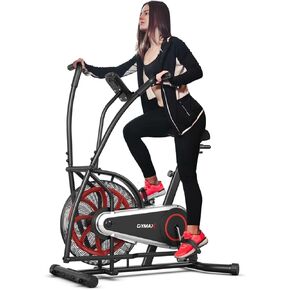 GYMAX Fan Bike, Air Resistance Upright Bike with LCD Monitor, Phone Holder & Built-in Wheels, Fully Adjustable Stationary Exercise Bike for Home Gym Cardio Training Workout Fitness in Saudi Arabia