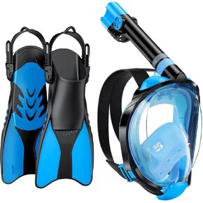 WSTOO Mask Fins Snorkel Set,Snorkeling Gear for Adults,Full Face Snorkel Mask & Adjustable Swim Fins,Dry Top System Anti-Fog Anti-Leak in Saudi Arabia