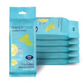 happimess WPE1005A-6SET On-the-Go Multi-Surface Cleaning Wipes, Lemon Scented Travel Wipes, 36 Mini Packs, 7 Wipes Per Pack (252 Total Wipes) in Kuwait