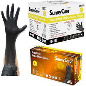 قفازات الفحص الطبي من SunnyCare 5.0 Mil 8903 من النتريل الأسود بدون مسحوق مقاس كبير: 1000 قطعة/صندوق كبير، 100 قطعة/صندوق، 10 صناديق/صندوق in Kuwait