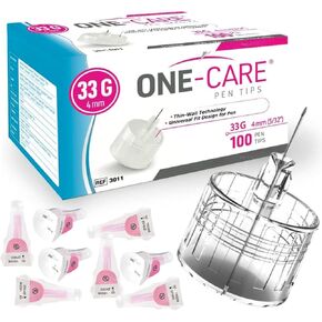 ONE-CARE Pen Tips 33G x 4 mm (5/32") – Ultra-Fine Design, Thin-Wall Flow Technology, Universal Twist-On Fit, Individually Sealed, 100 Count in Kuwait