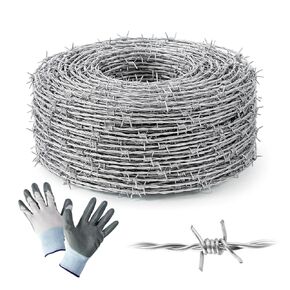 Fencer Wire 500 ft Barbed Wire, 15 Gauge, 4 Point Galvanized Barb Craft Wire with Gloves, Barb Wire Roll for Fencing, Crafts, Critter Deterrent, Yard and Garden in Kuwait