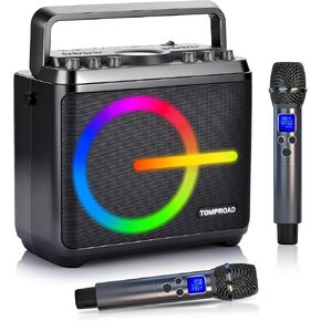 جهاز كاريوكي، مكبر صوت بلوتوث مع 2 ميكروفونات لاسلكية، مضخم صوت محمول نظام PA للبالغين والأطفال مع أضواء LED تدعم ضبط الجهير/الثلاثي، بطاقة TF/USB، REC للحفلات المنزلية in Kuwait