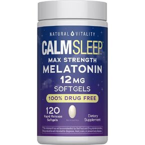 Natural Vitality Melatonin Softgels | 12mg Maximum Strength Supplement | 100% Drug Free | 120 Count in Kuwait
