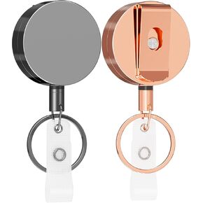 KTRIO 2 Pack Heavy Duty Badge Reel Retractable Badge Holder, Metal Keychain ID Badge Holder Reels with Belt Clip Key Ring Reinforced Steel Cord for Key Name Card Holder in Kuwait