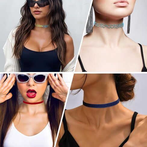 8Pcs Black Choker Necklace Lace Velvet Chocker Set Layered Classic Choker Necklace Velvet Collar for Women Adjustable Gothic Punk Classic in Kuwait