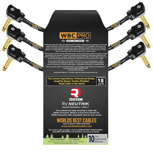 3 وحدات - 5 بوصة - WBC-PRO-Pedal - 22 AWG - غطاء منخفض (18pF/قدم) - درجة احترافية - قائم على الجرافيت - دواسة مزدوجة الحماية، تأثيرات، تصحيح، كابل أداة مع موصلات Pancake TS مطلية بالذهب نيوتريك ريان in Saudi Arabia
