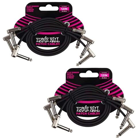 Ernie Ball Flat Ribbon Patch Cable Set 3x2 Length 12 inch in Black P06220 - Pack of 2 in Saudi Arabia