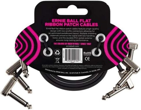 Ernie Ball Flat Ribbon Patch Cable Set 3x2 Length 12 inch in Black P06220 - Pack of 2 in Saudi Arabia