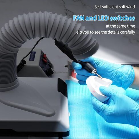 Desktop Dust Collector for Polishing, Powerful Suction with Retractable Tube & LED Lamp, Ideal for Nail Salons, Dental Labs & Everyday Use in Saudi Arabia