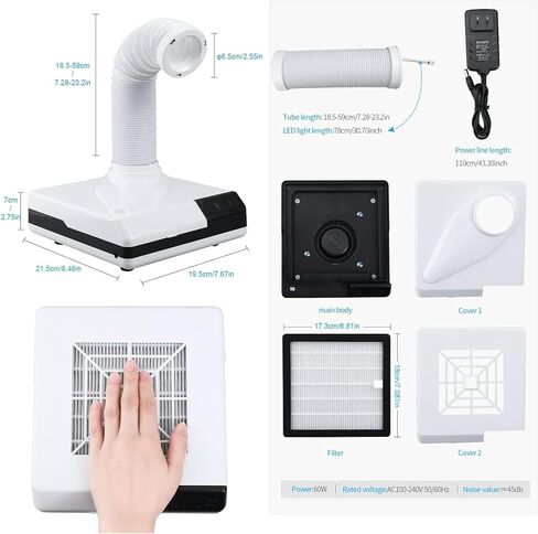 Desktop Dust Collector for Polishing, Powerful Suction with Retractable Tube & LED Lamp, Ideal for Nail Salons, Dental Labs & Everyday Use in Saudi Arabia
