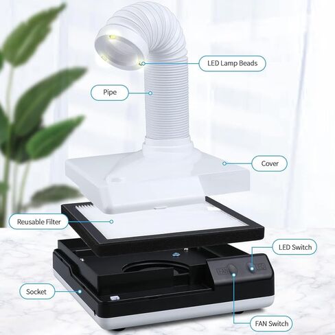 Desktop Dust Collector for Polishing, Powerful Suction with Retractable Tube & LED Lamp, Ideal for Nail Salons, Dental Labs & Everyday Use in Saudi Arabia