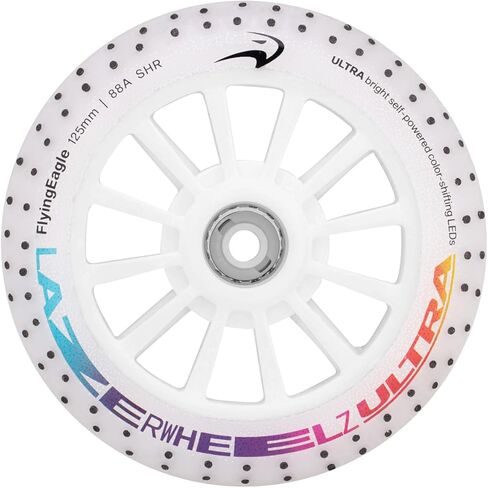 Flying Eagle LazerWheelz Ultra - Light Up Inline Skate Wheels Indoor/Outdoor, 80mm 8 Pack of White 88A Hardness LED Lights for Roller Skate Wheels Replacement, Adult Inline Accessories in Saudi Arabia