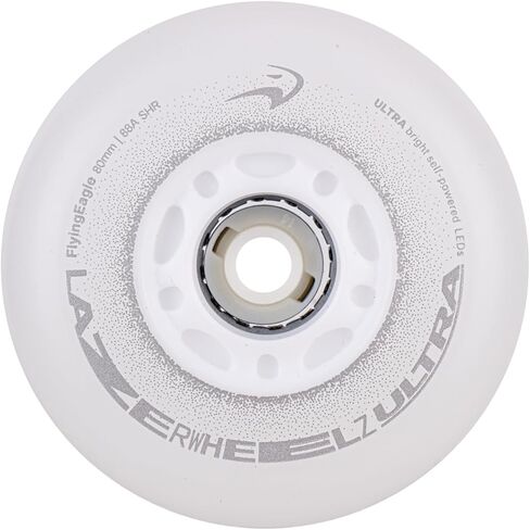 Flying Eagle LazerWheelz Ultra - Light Up Inline Skate Wheels Indoor/Outdoor, 80mm 8 Pack of White 88A Hardness LED Lights for Roller Skate Wheels Replacement, Adult Inline Accessories in Saudi Arabia