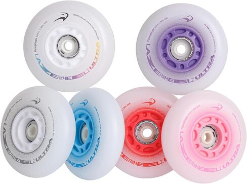 Flying Eagle LazerWheelz Ultra - Light Up Inline Skate Wheels Indoor/Outdoor, 80mm 8 Pack of White 88A Hardness LED Lights for Roller Skate Wheels Replacement, Adult Inline Accessories in Saudi Arabia