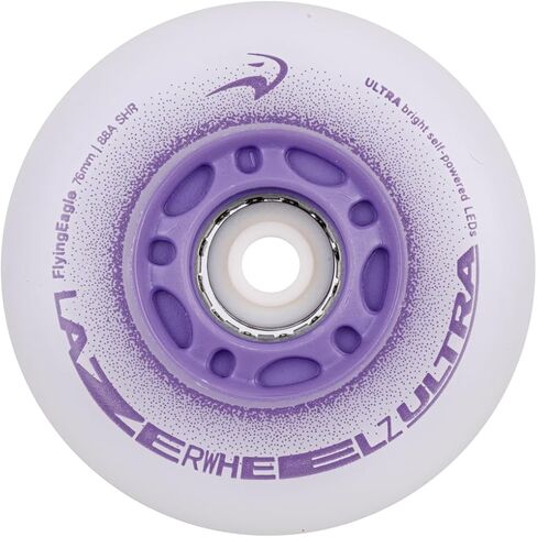 Flying Eagle LazerWheelz Ultra - Light Up Inline Skate Wheels Indoor/Outdoor, 80mm 8 Pack of White 88A Hardness LED Lights for Roller Skate Wheels Replacement, Adult Inline Accessories in Saudi Arabia