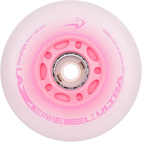 Flying Eagle LazerWheelz Ultra - Light Up Inline Skate Wheels Indoor/Outdoor, 80mm 8 Pack of White 88A Hardness LED Lights for Roller Skate Wheels Replacement, Adult Inline Accessories in Saudi Arabia