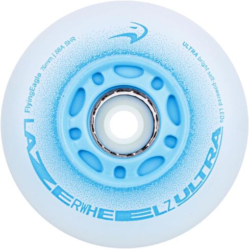 Flying Eagle LazerWheelz Ultra - Light Up Inline Skate Wheels Indoor/Outdoor, 80mm 8 Pack of White 88A Hardness LED Lights for Roller Skate Wheels Replacement, Adult Inline Accessories in Saudi Arabia
