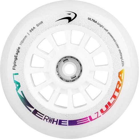Flying Eagle LazerWheelz Ultra - Light Up Inline Skate Wheels Indoor/Outdoor, 80mm 8 Pack of White 88A Hardness LED Lights for Roller Skate Wheels Replacement, Adult Inline Accessories in Saudi Arabia