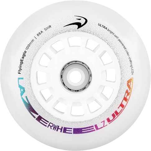 Flying Eagle LazerWheelz Ultra - Light Up Inline Skate Wheels Indoor/Outdoor, 80mm 8 Pack of White 88A Hardness LED Lights for Roller Skate Wheels Replacement, Adult Inline Accessories in Saudi Arabia