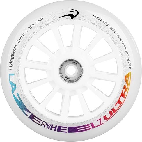 Flying Eagle LazerWheelz Ultra - Light Up Inline Skate Wheels Indoor/Outdoor, 80mm 8 Pack of White 88A Hardness LED Lights for Roller Skate Wheels Replacement, Adult Inline Accessories in Saudi Arabia